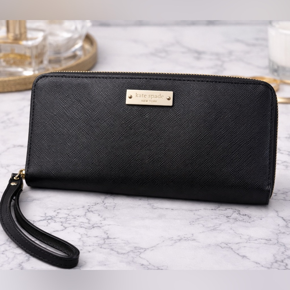 Kate Spade‎ New York Black Leather Zip Around Wristlet Wallet